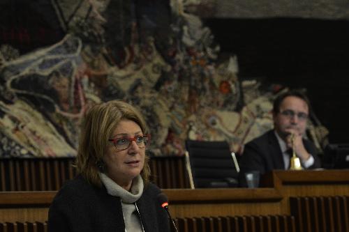 Maria Sandra Telesca (Assessore regionale Salute, Integrazione socio-sanitaria, Politiche sociali e Famiglia) nell'aula del Consiglio regionale - Trieste 20/12/2017